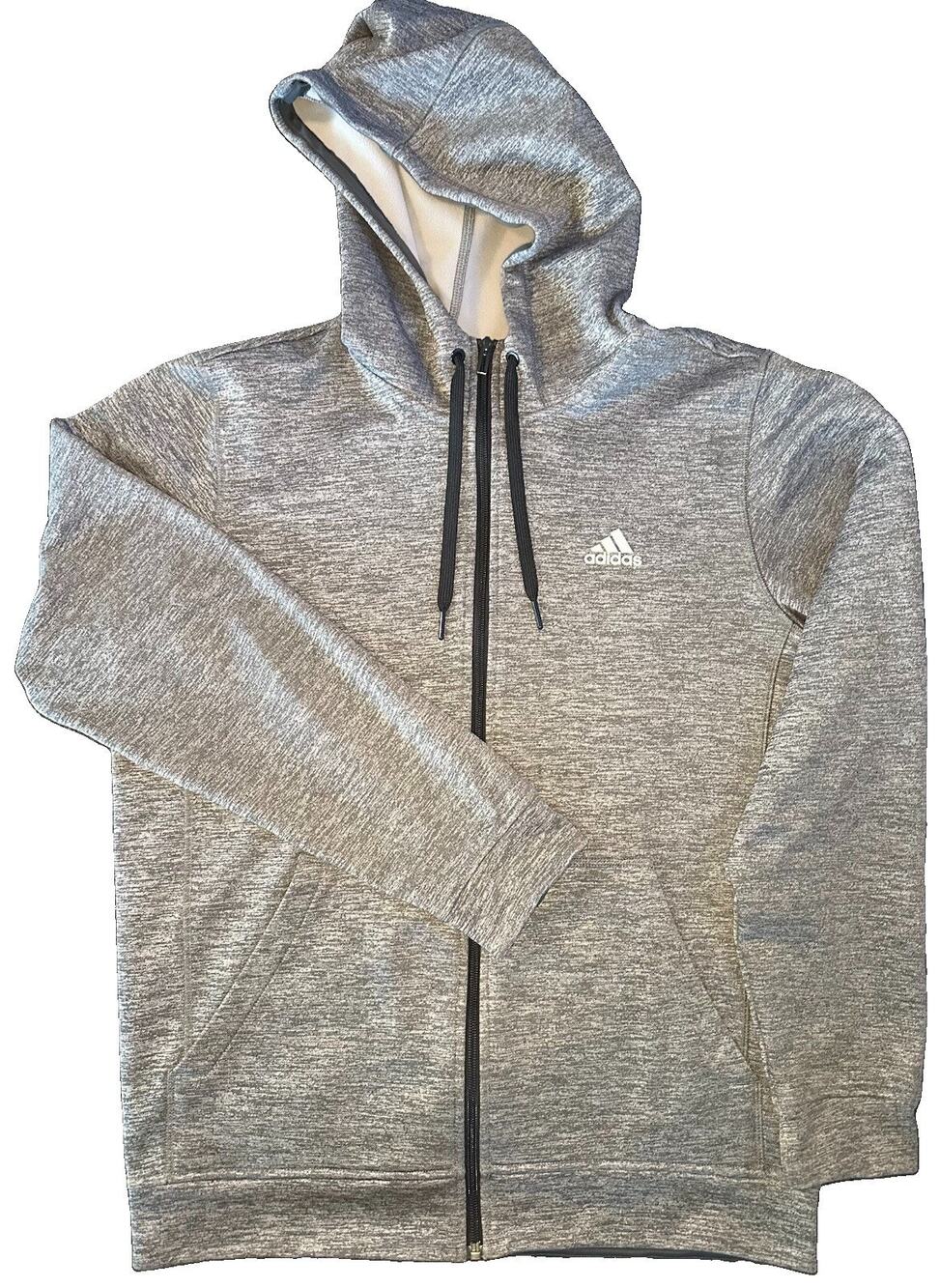 adidas ClimaWarm Men's M Gray Heather Fleece Full Zip Hoodie Pockets